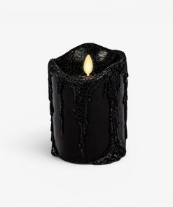 Glitter Black Heavy Wax Drip Flameless Candle Pillar