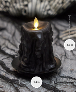 Black Heavy Wax Drip Flameless Candle Slim Pillar