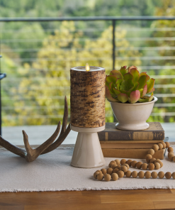 Real Birch Wood Flameless Candle Pillar - Recessed Top - 4