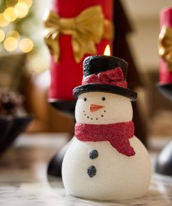 White Glitter Flameless Candle Snowgirl
