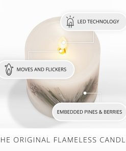 Embedded Pine, Berries & Pinecones Flameless Candle Pillar