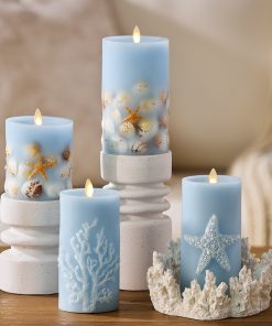 Soft Chambray Embossed Starfish Flameless Candle Pillar