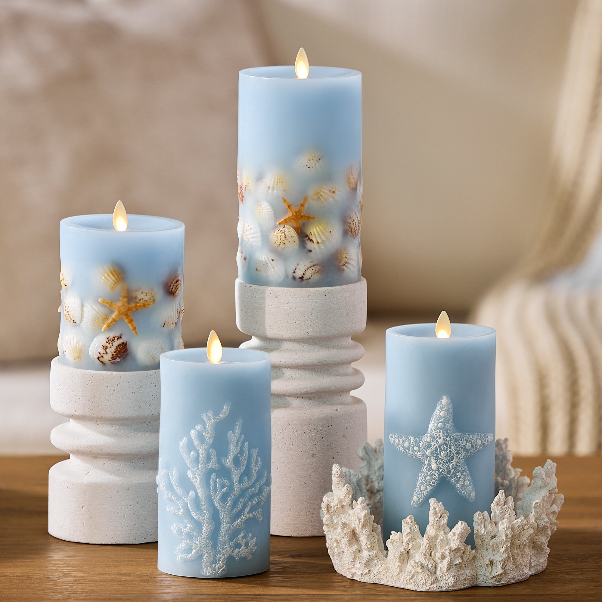 sm-image-024fcd642104b9f0386fe29b Soft Chambray Embossed Starfish Flameless Candle Pillar