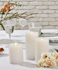 White Flameless Candle Pillars with Remote - Melted Top - Set of 3