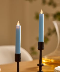 Airy Blue Flameless Candle Tapers - Flat Top - 6.75" Height - Set of 2