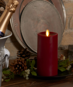 Burgundy Flameless Candle Pillar - Melted Top - 3