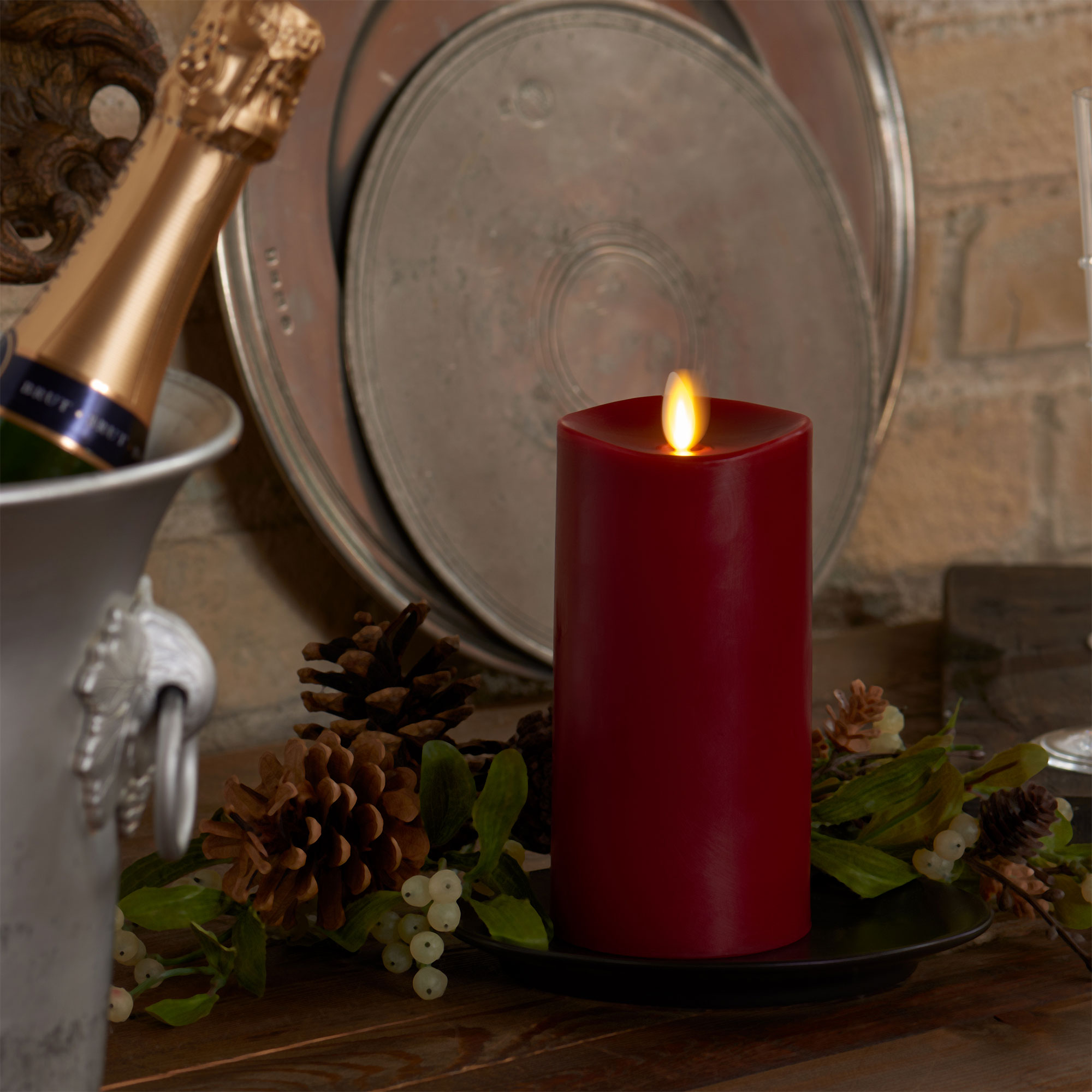 sm-image-0300a9d8fe247b2c9253c96e Burgundy Flameless Candle Pillar - Melted Top - 3" Width