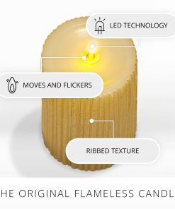 Ribbed Metallic Champagne Flameless Candle Pillar
