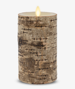 Real Birch Wood Flameless Candle Pillar - Recessed Top - 3.5