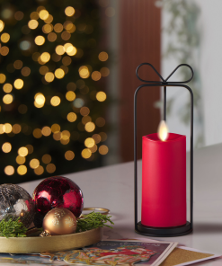 Bow Lantern and True Red Outdoor Flameless Candle