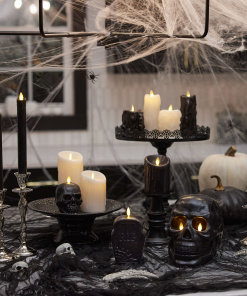 Black Heavy Wax Drip Flameless Candle Slim Pillar