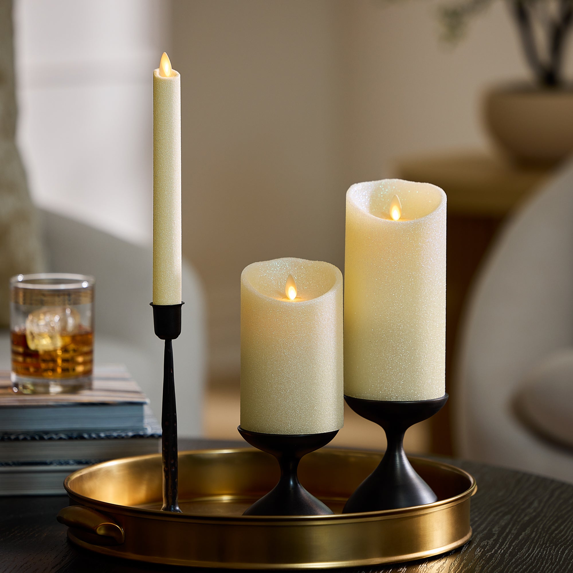 sm-image-0595a0cfb2357d72136c34b8 Radiant Ivory Glitter Flameless Candle Pillars