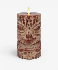 Cherry Mahogany Chalky Fretwork Tiki Flameless Candle Pillar