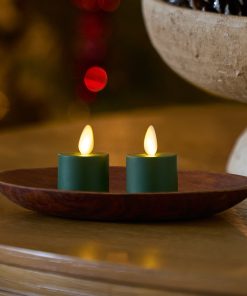 Set of 2 Holiday Green Flameless Candle Tealights