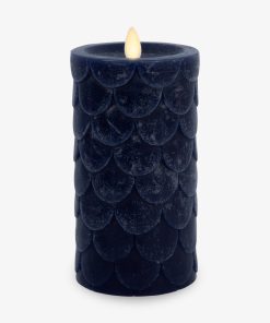 Midnight Blue Embossed Fish Scale Flameless Candle Pillar