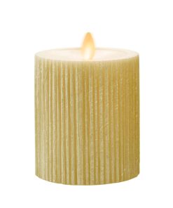 Ribbed Metallic Champagne Flameless Candle Pillar
