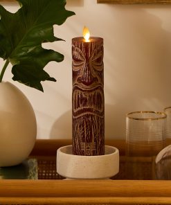 Cherry Mahogany Chalky Etched Slim Tiki Flameless Candle Pillar