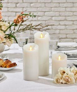 White Flameless Candle Pillar - Scallop Top - 3" Width