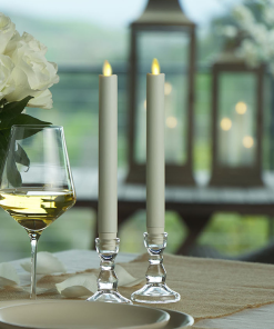 White Flameless Candle Tapers - Melted Top - 9.5" Height - Set of 2