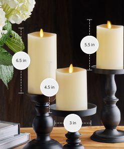 Ivory Flameless Candle Pillars with Remote - Melted Top - Set of 3