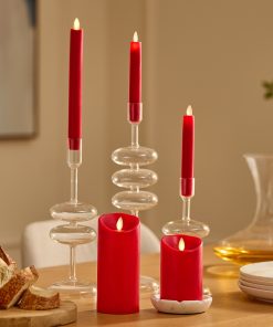 True Red Flameless Candle Pillar - Scallop Top - 3" Width