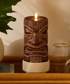 Cherry Mahogany Chalky Fretwork Tiki Flameless Candle Pillar