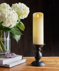 Ivory Flameless Candle Pillar - Scallop Top Vanilla Scented - 3” Width