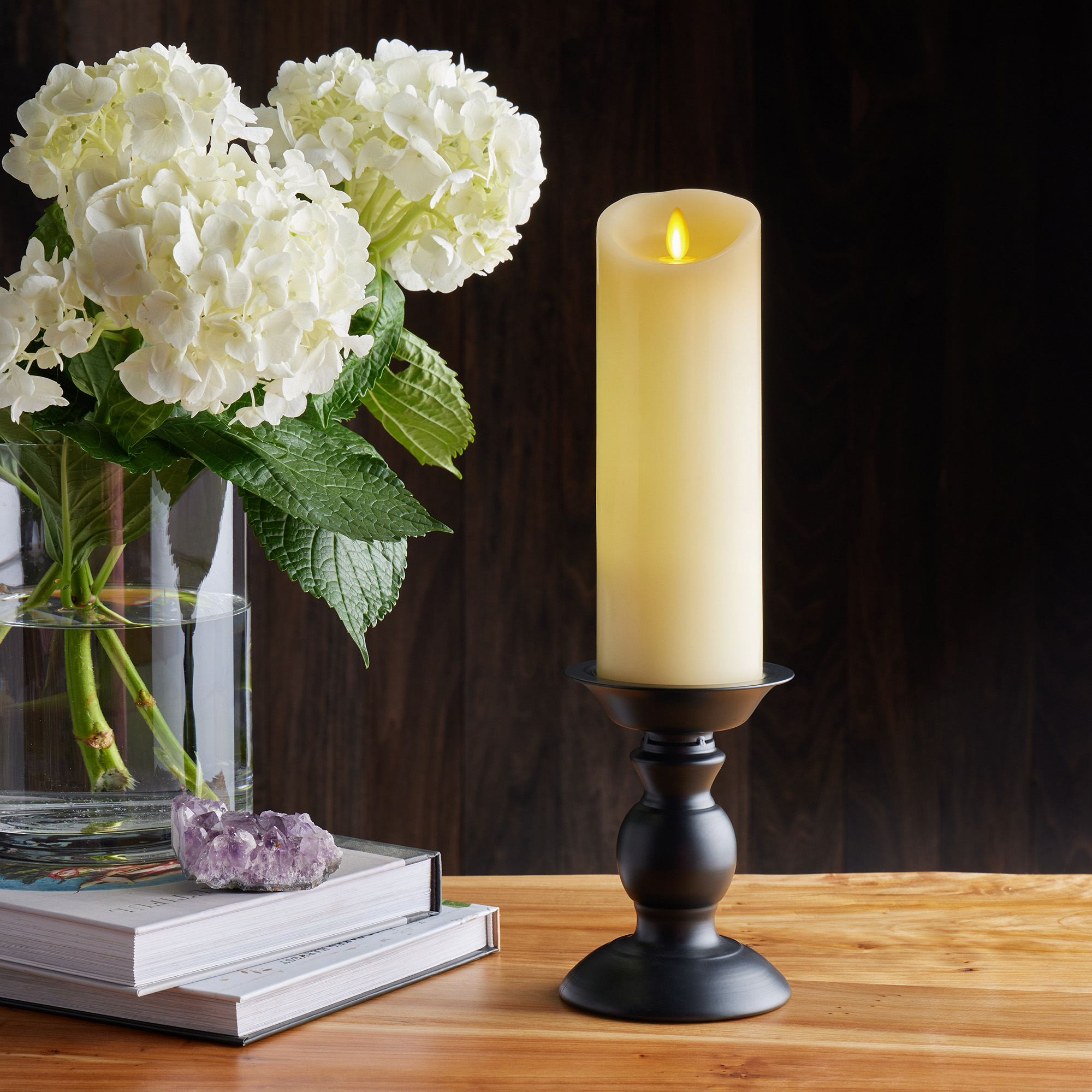 sm-image-0c1dff296c9f58dd14365ad5 Ivory Flameless Candle Pillar - Scallop Top Vanilla Scented - 3” Width