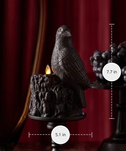 Black Flameless Candle Perching Crow