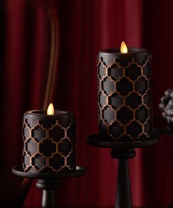 Black Embossed Fretwork Flameless Candle Pillar