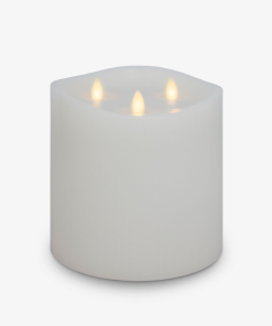White Flameless Candle Tri-Flame Grand Pillar - Melted Top