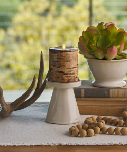 Real Birch Wood Flameless Candle Pillar - Recessed Top - 3.5
