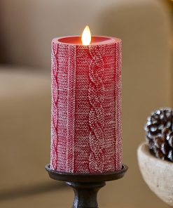 Holiday Red Sweater Knit Flameless Candle Pillar