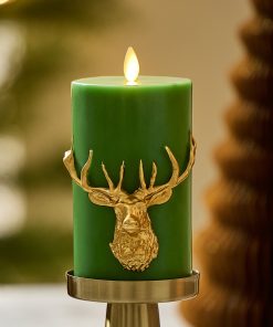 Holiday Green Reindeer Flameless Candle Pillar