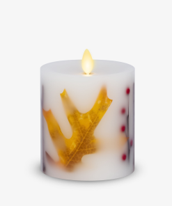 Embedded Fall Leaves & Twigs Flameless Candle Pillar