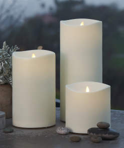 Pearl Ivory Outdoor Flameless Candle Grand Pillar with Remote - Melted Top