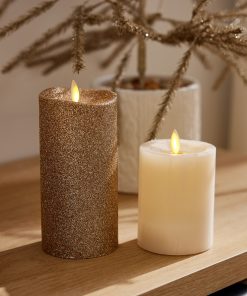 Gold Glitter Flameless Candle Pillar