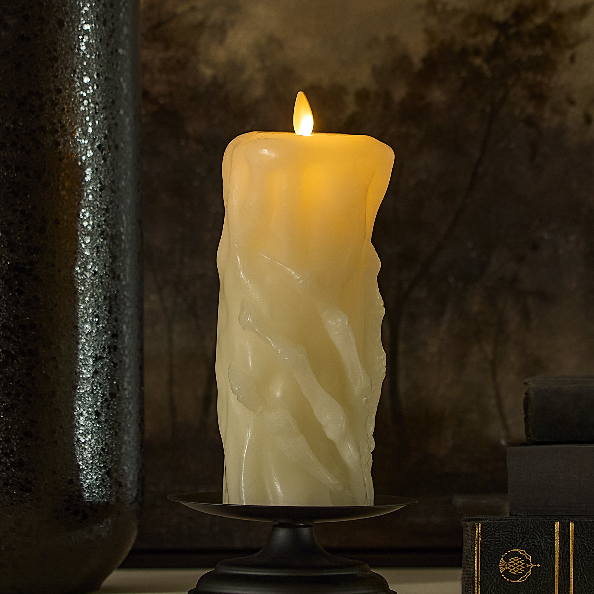 sm-image-0ffdfa8f5938f23efe55e918 Pearl Ivory Skeleton Hand Flameless Candle Pillar