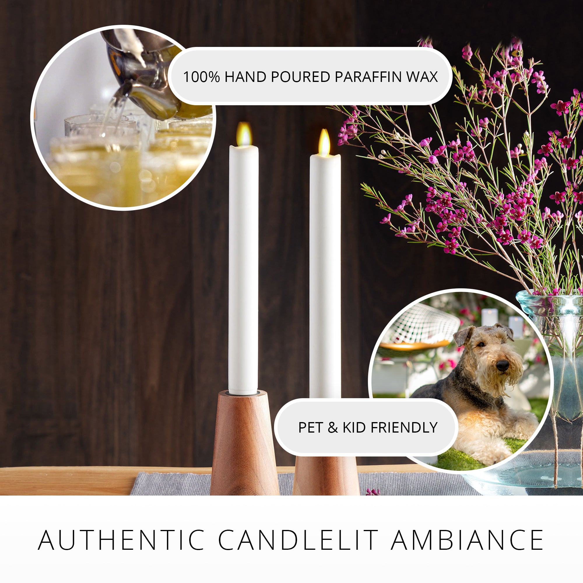 sm-image-101199e2f323b28fdfd6d1d4 White Flameless Candle Tapers - Melted Top - 9.5" Height - Set of 2