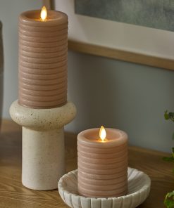 Timeless Taupe Chalky Ribbed Flameless Candle Pillar