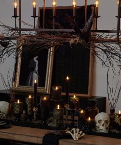 Black and Gold Spider Web Flameless Candle Pillar