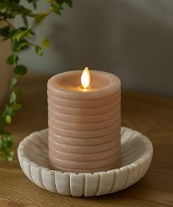 Timeless Taupe Chalky Ribbed Flameless Candle Pillar