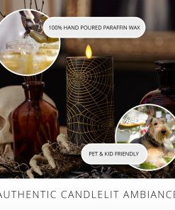 Black and Gold Spider Web Flameless Candle Pillar