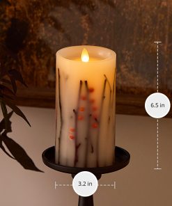 Pearl Ivory Embedded Orange Berries & Twigs Flameless Candle Pillar