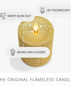 Rich Gold Glitter Ribbed Flameless Candle Pillar