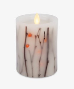 Pearl Ivory Embedded Orange Berries & Twigs Flameless Candle Pillar