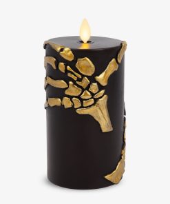 Black and Gold Skeleton Hands Flameless Candle Pillar