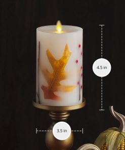 Embedded Fall Leaves & Twigs Flameless Candle Pillar