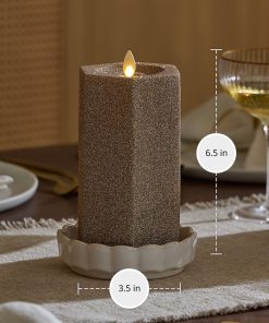 Champagne Glow Hexagon Flameless Candle Pillar