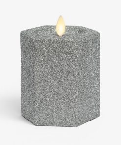 Brilliant Silver Hexagon Flameless Candle Pillar
